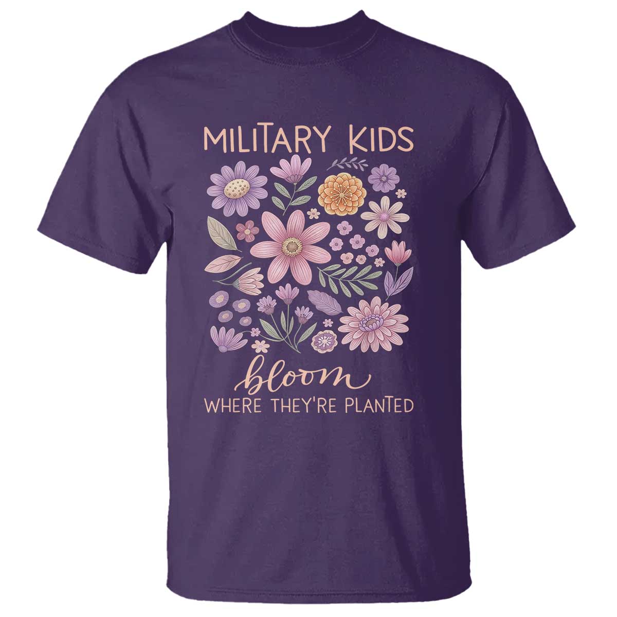 Military Kids Bloom Where They are Planted T Shirt Purple Up Month of the Military Child Floral Empowerment TS02 Purple Print Your Wear