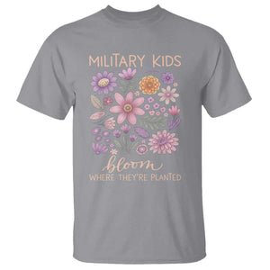 Military Kids Bloom Where They are Planted T Shirt Purple Up Month of the Military Child Floral Empowerment TS02 Sport Gray Print Your Wear