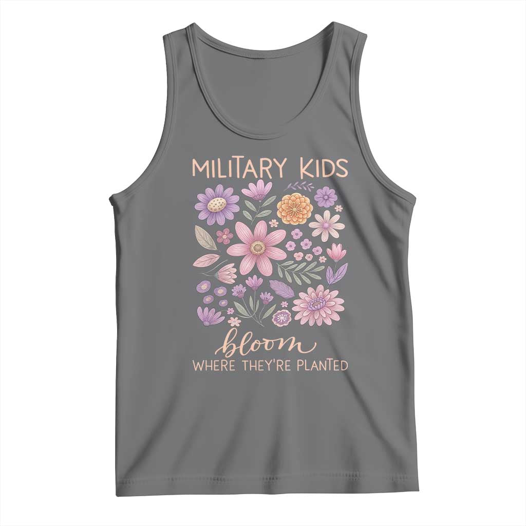 Military Kids Bloom Where They are Planted Tank Top Purple Up Month of the Military Child Floral Empowerment TS02 Black Heather Print Your Wear