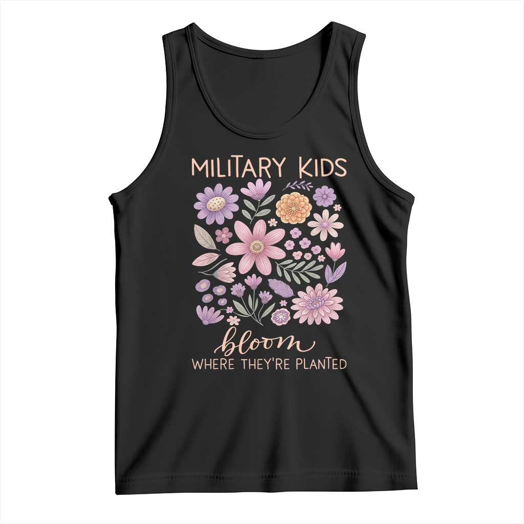 Military Kids Bloom Where They are Planted Tank Top Purple Up Month of the Military Child Floral Empowerment TS02 Black Print Your Wear