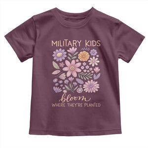 Military Kids Bloom Where They are Planted Toddler T Shirt Purple Up Month of the Military Child Floral Empowerment TS02 Maroon Print Your Wear