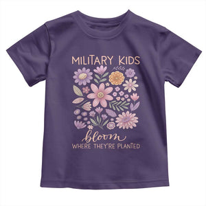 Military Kids Bloom Where They are Planted Toddler T Shirt Purple Up Month of the Military Child Floral Empowerment TS02 Purple Print Your Wear