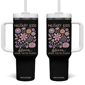 Military Kids Bloom Where They are Planted Tumbler With Handle Purple Up Month of the Military Child Floral Empowerment TS02 One Size: 40 oz Black Print Your Wear