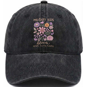 Military Kids Bloom Where They are Planted Washed Cotton Baseball Cap Purple Up Month of the Military Child Floral Empowerment TS02 Print Your Wear