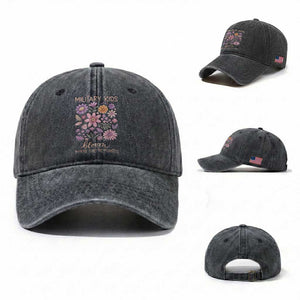 Military Kids Bloom Where They are Planted Washed Cotton Baseball Cap Purple Up Month of the Military Child Floral Empowerment TS02 Washed Cap Universal Fit Dark Gray Print Your Wear