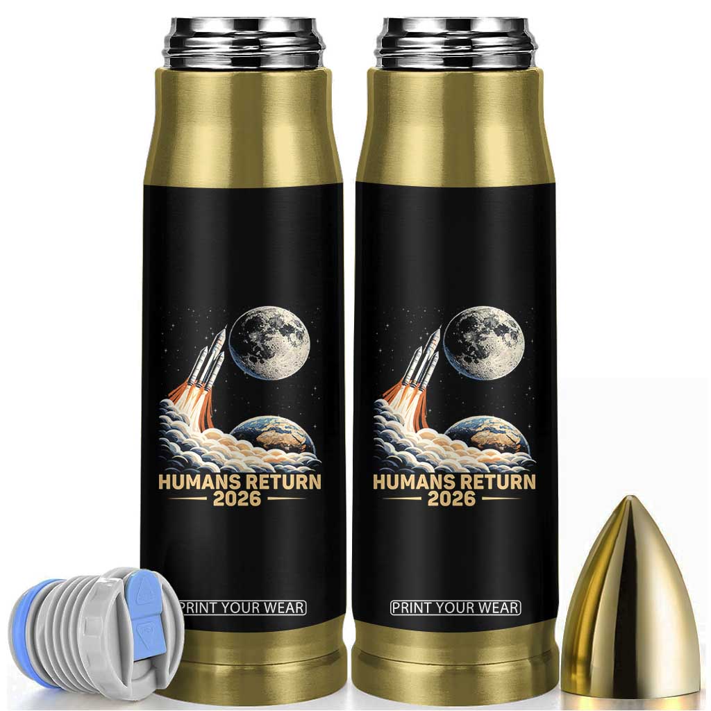 Retro Humans Return 2026 Lunar Mission Bullet Tumbler Vintage Style Rocket Launch n Moon Graphic TS02 Black Print Your Wear