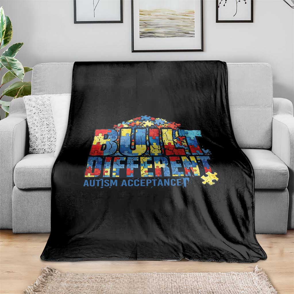 Built Different Autism Acceptance Puzzle Piece Graphic Throw Blanket Inspirational Neurodiversity Support TS02 Print Your Wear