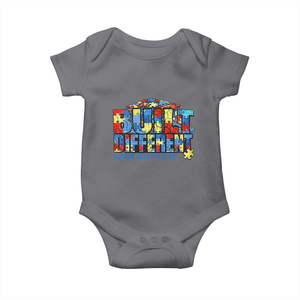 Built Different Autism Acceptance Puzzle Piece Graphic Baby Onesie Inspirational Neurodiversity Support TS02 Charcoal Print Your Wear