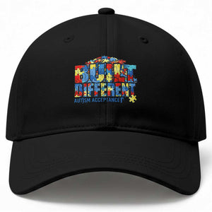 Built Different Autism Acceptance Puzzle Piece Graphic Baseball Cap Inspirational Neurodiversity Support TS02 Print Your Wear