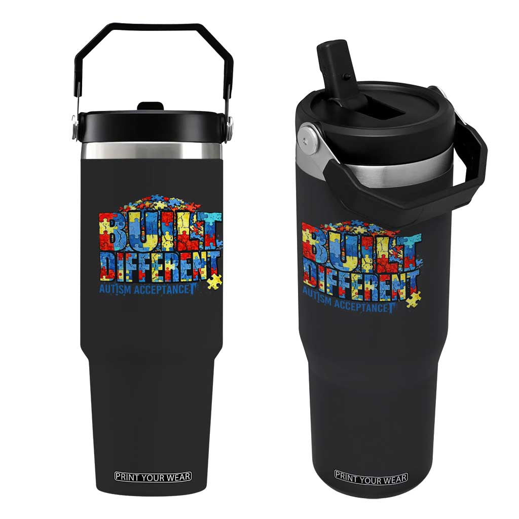 Built Different Autism Acceptance Puzzle Piece Graphic Flip Straw Tumbler Inspirational Neurodiversity Support TS02 One Size: 30 oz Black Print Your Wear