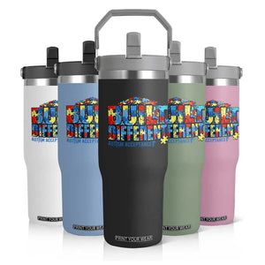 Built Different Autism Acceptance Puzzle Piece Graphic Flip Straw Tumbler Inspirational Neurodiversity Support TS02 Print Your Wear