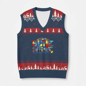 Built Different Autism Acceptance Puzzle Piece Graphic V-Neck Knit Sweater Vest Inspirational Neurodiversity Support TS02 Navy Red Print Your Wear