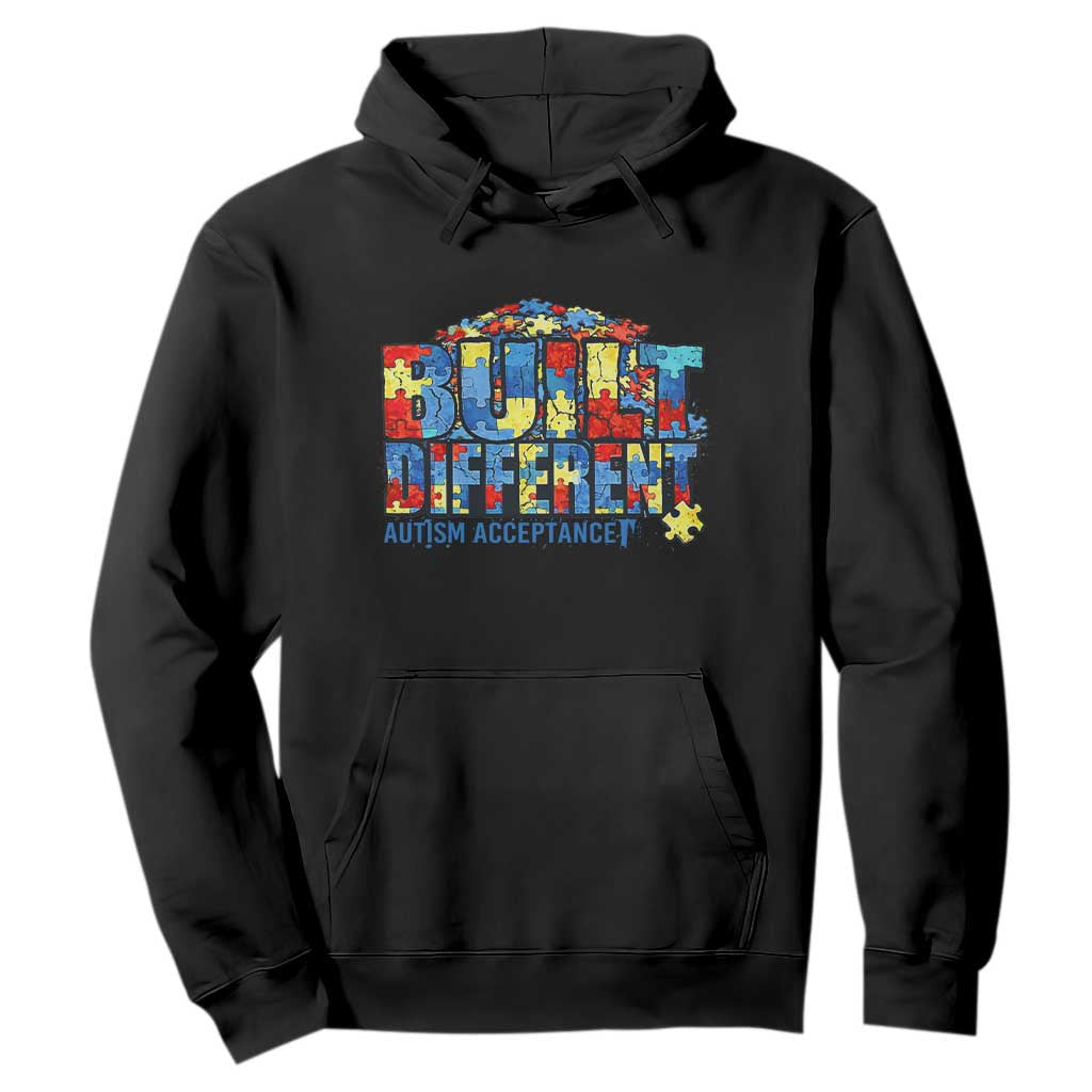 Built Different Autism Acceptance Puzzle Piece Graphic Hoodie Inspirational Neurodiversity Support TS02 Black Print Your Wear