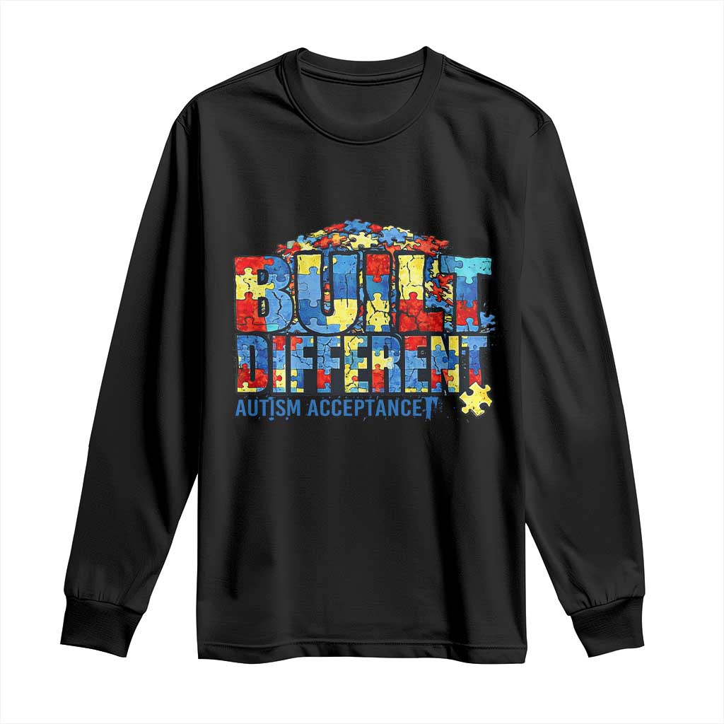 Built Different Autism Acceptance Puzzle Piece Graphic Long Sleeve Shirt Inspirational Neurodiversity Support TS02 Black Print Your Wear