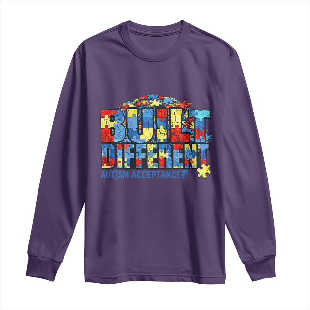 Built Different Autism Acceptance Puzzle Piece Graphic Long Sleeve Shirt Inspirational Neurodiversity Support TS02 Purple Print Your Wear