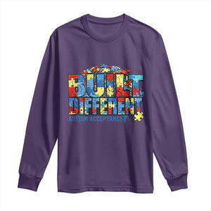 Built Different Autism Acceptance Puzzle Piece Graphic Long Sleeve Shirt Inspirational Neurodiversity Support TS02 Purple Print Your Wear