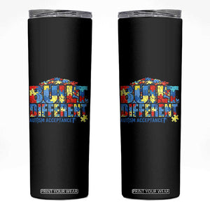 Built Different Autism Acceptance Puzzle Piece Graphic Skinny Tumbler Inspirational Neurodiversity Support TS02 Black Print Your Wear