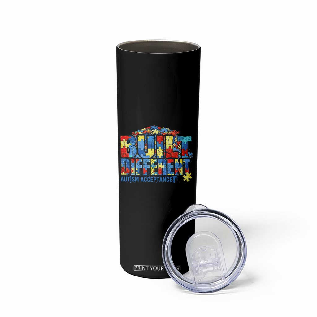 Built Different Autism Acceptance Puzzle Piece Graphic Skinny Tumbler Inspirational Neurodiversity Support TS02 Print Your Wear