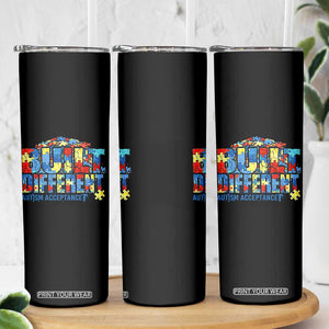 Built Different Autism Acceptance Puzzle Piece Graphic Skinny Tumbler Inspirational Neurodiversity Support TS02 Print Your Wear