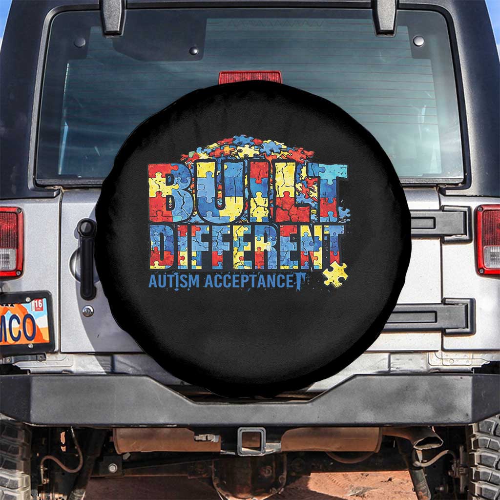 Built Different Autism Acceptance Puzzle Piece Graphic Spare Tire Cover Inspirational Neurodiversity Support TS02 No hole Black Print Your Wear