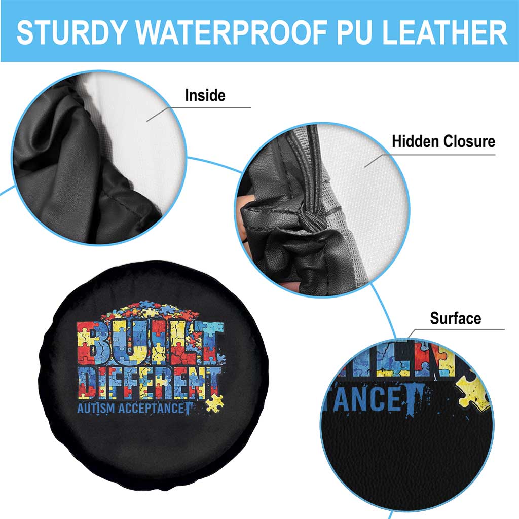 Built Different Autism Acceptance Puzzle Piece Graphic Spare Tire Cover Inspirational Neurodiversity Support TS02 Print Your Wear