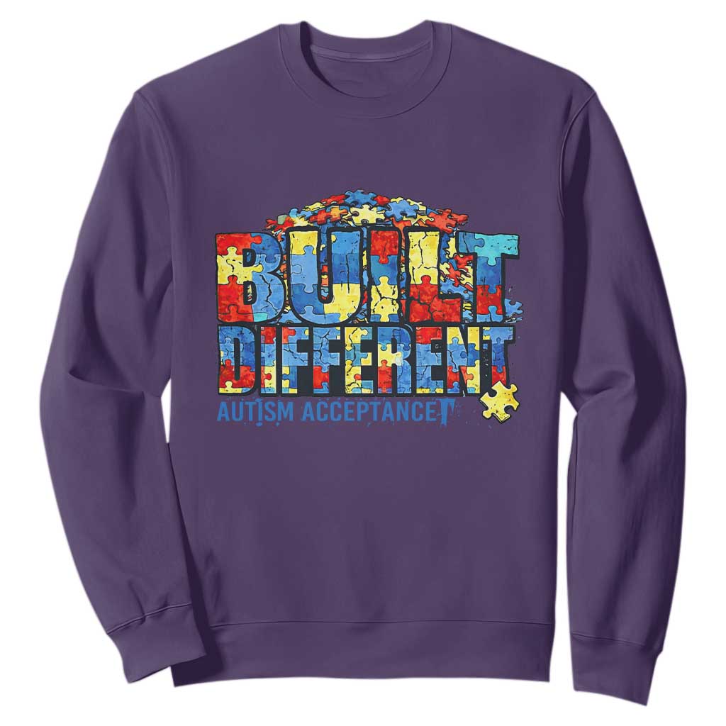 Built Different Autism Acceptance Puzzle Piece Graphic Sweatshirt Inspirational Neurodiversity Support TS02 Purple Print Your Wear