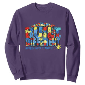 Built Different Autism Acceptance Puzzle Piece Graphic Sweatshirt Inspirational Neurodiversity Support TS02 Purple Print Your Wear