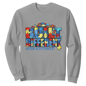 Built Different Autism Acceptance Puzzle Piece Graphic Sweatshirt Inspirational Neurodiversity Support TS02 Sport Gray Print Your Wear