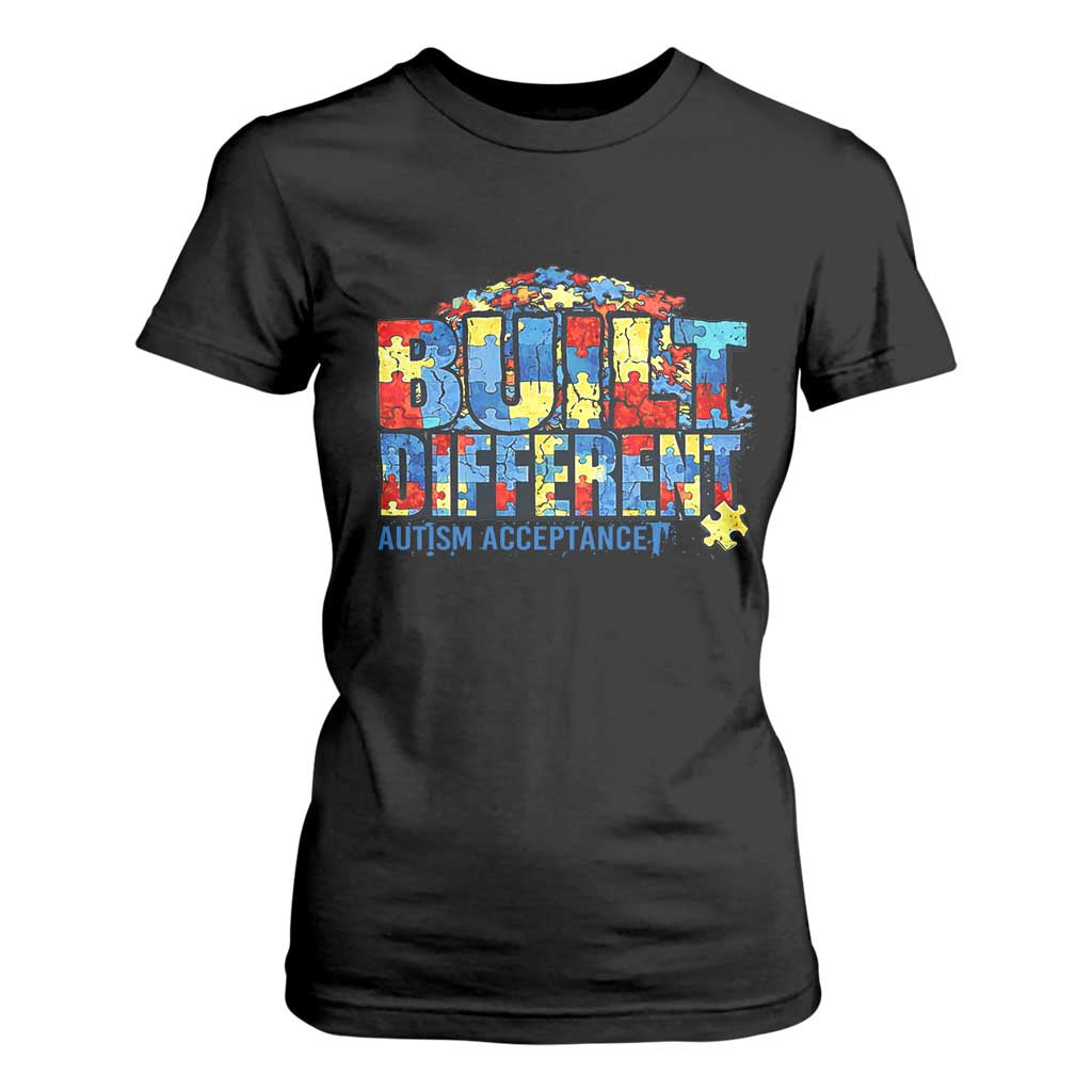Built Different Autism Acceptance Puzzle Piece Graphic T Shirt For Women Inspirational Neurodiversity Support TS02 Black Print Your Wear