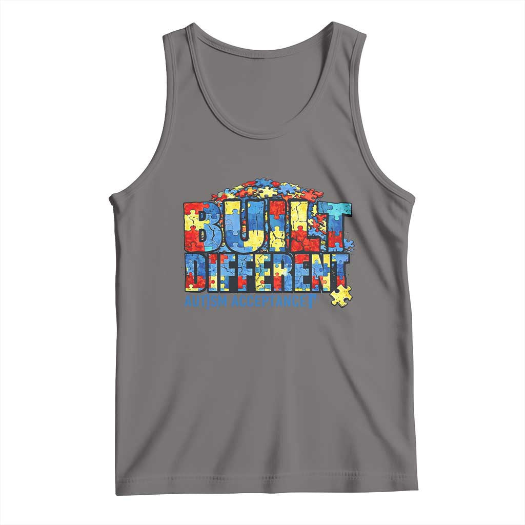 Built Different Autism Acceptance Puzzle Piece Graphic Tank Top Inspirational Neurodiversity Support TS02 Deep Heather Print Your Wear