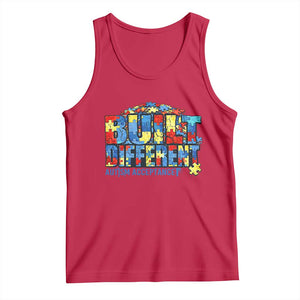 Built Different Autism Acceptance Puzzle Piece Graphic Tank Top Inspirational Neurodiversity Support TS02 Red Print Your Wear