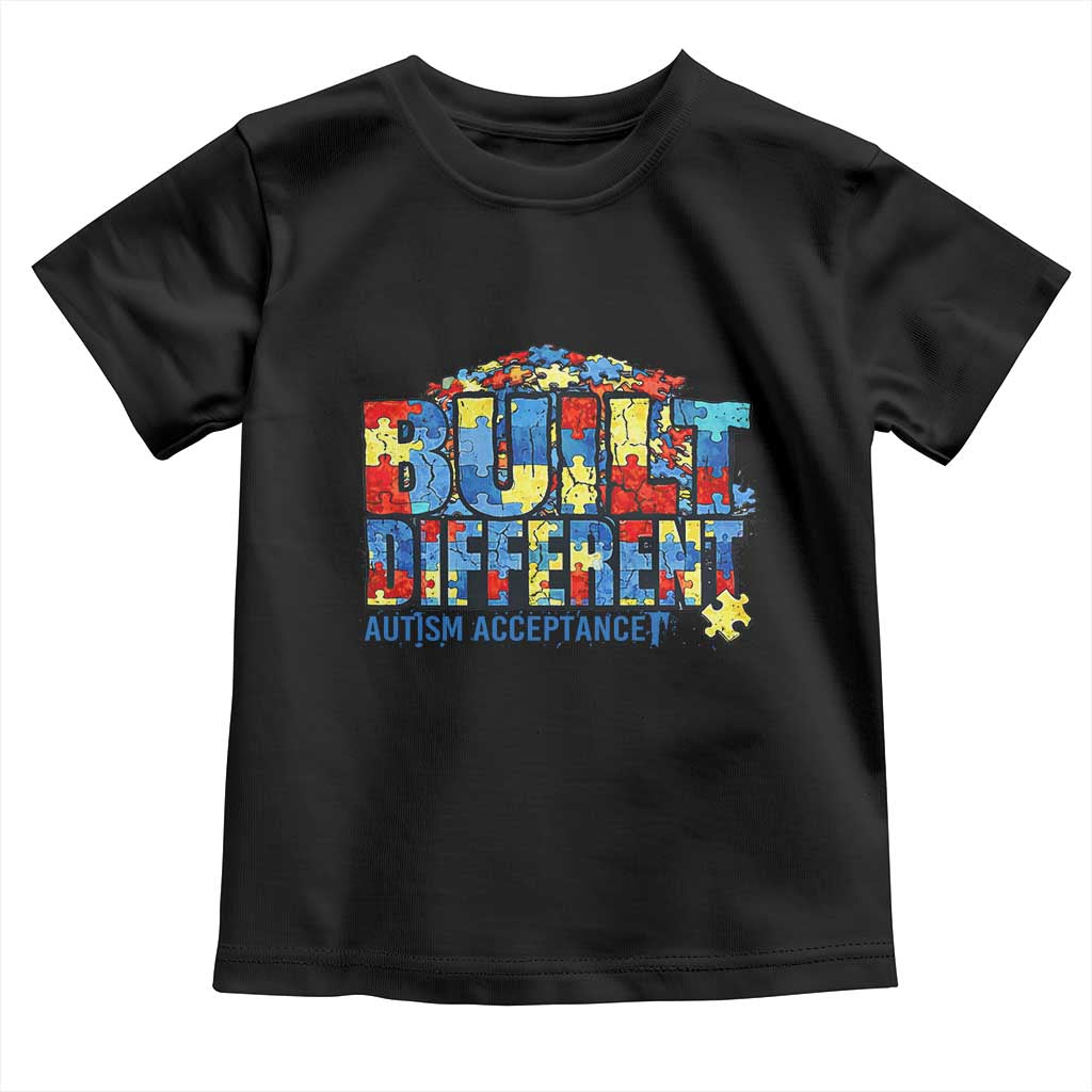 Built Different Autism Acceptance Puzzle Piece Graphic Toddler T Shirt Inspirational Neurodiversity Support TS02 Black Print Your Wear
