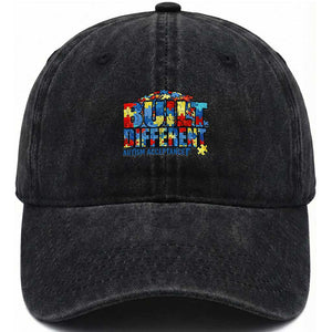 Built Different Autism Acceptance Puzzle Piece Graphic Washed Cotton Baseball Cap Inspirational Neurodiversity Support TS02 Print Your Wear