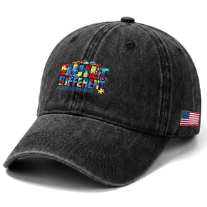Built Different Autism Acceptance Puzzle Piece Graphic Washed Cotton Baseball Cap Inspirational Neurodiversity Support TS02 Print Your Wear