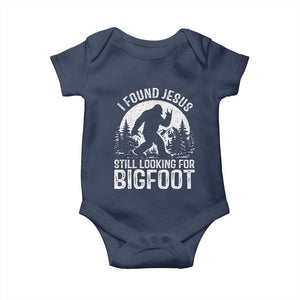 Funny Christian Sasquatch Baby Onesie I Found Jesus Still Looking for Bigfoot Vintage Distressed Graphic TS02 Navy Print Your Wear