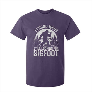 Funny Christian Sasquatch T Shirt For Kid I Found Jesus Still Looking for Bigfoot Vintage Distressed Graphic TS02 Purple Print Your Wear