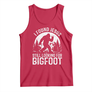 Funny Christian Sasquatch Tank Top I Found Jesus Still Looking for Bigfoot Vintage Distressed Graphic TS02 Red Print Your Wear