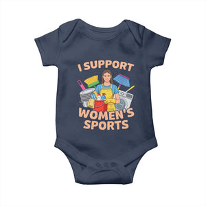 I Support Womens Sports Funny Housework Sarcastic Baby Onesie Edgy Humor Fan Gift TS02 Navy Print Your Wear