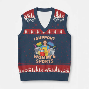 I Support Womens Sports Funny Housework Sarcastic V-Neck Knit Sweater Vest Edgy Humor Fan Gift TS02 Navy Red Print Your Wear