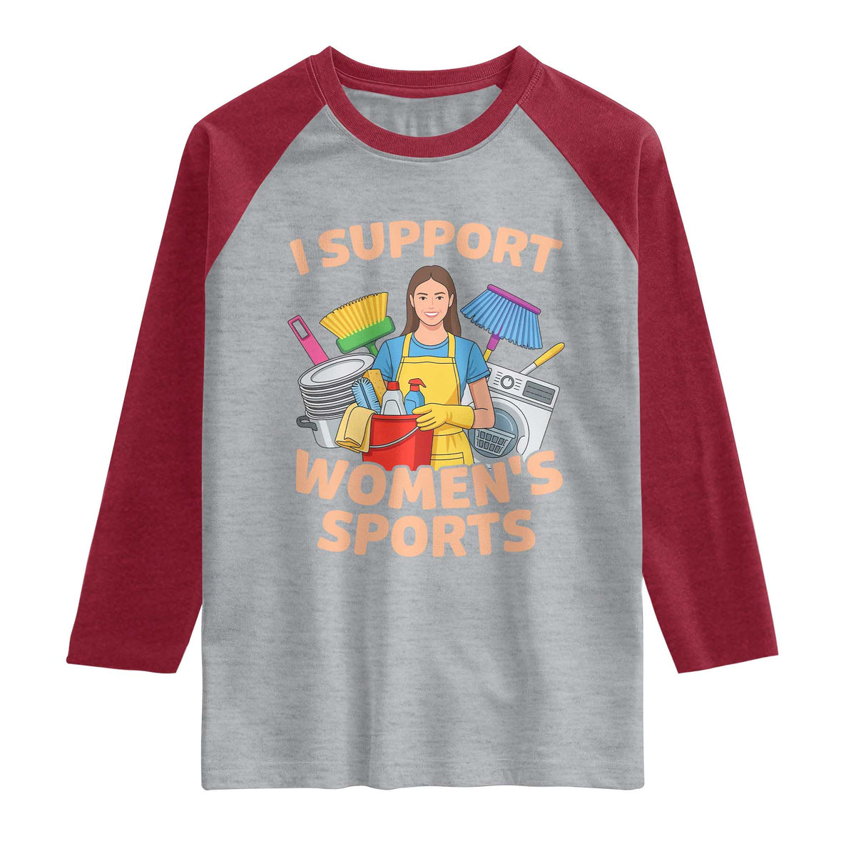 I Support Womens Sports Funny Housework Sarcastic Raglan Shirt Edgy Humor Fan Gift TS02 Heather Gray Heather Red Print Your Wear
