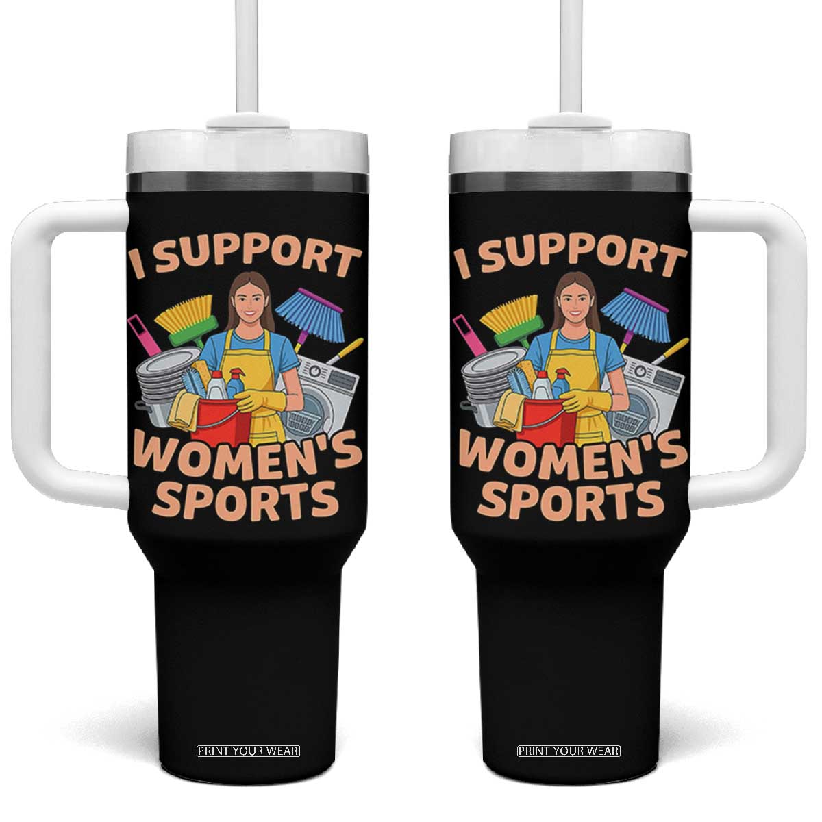 I Support Womens Sports Funny Housework Sarcastic Tumbler With Handle Edgy Humor Fan Gift TS02 One Size: 40 oz Black Print Your Wear