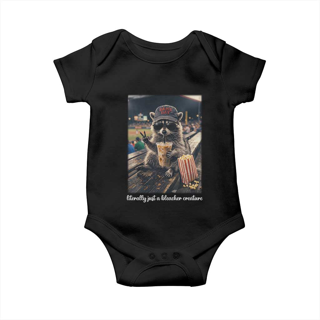 Literally Just A Bleacher Creature Funny Raccoon Baseball Graphic Baby Onesie Cool Game Day Fan Gift TS02 Black Print Your Wear