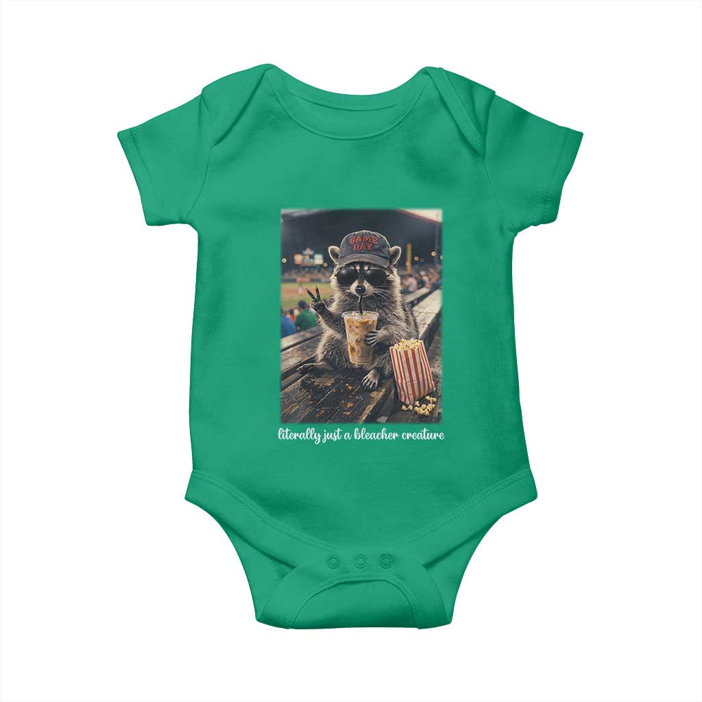 Literally Just A Bleacher Creature Funny Raccoon Baseball Graphic Baby Onesie Cool Game Day Fan Gift TS02 Irish Green Print Your Wear