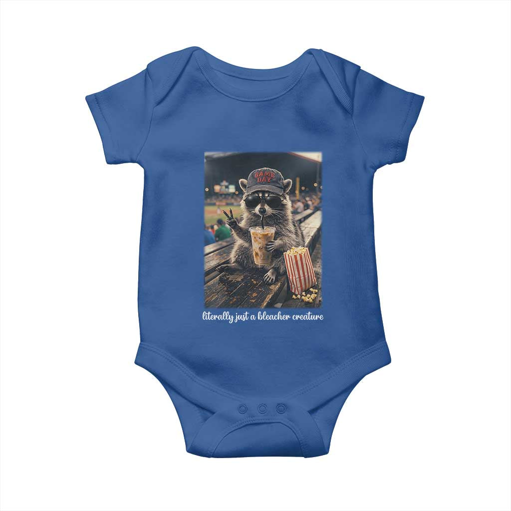 Literally Just A Bleacher Creature Funny Raccoon Baseball Graphic Baby Onesie Cool Game Day Fan Gift TS02 Royal Blue Print Your Wear