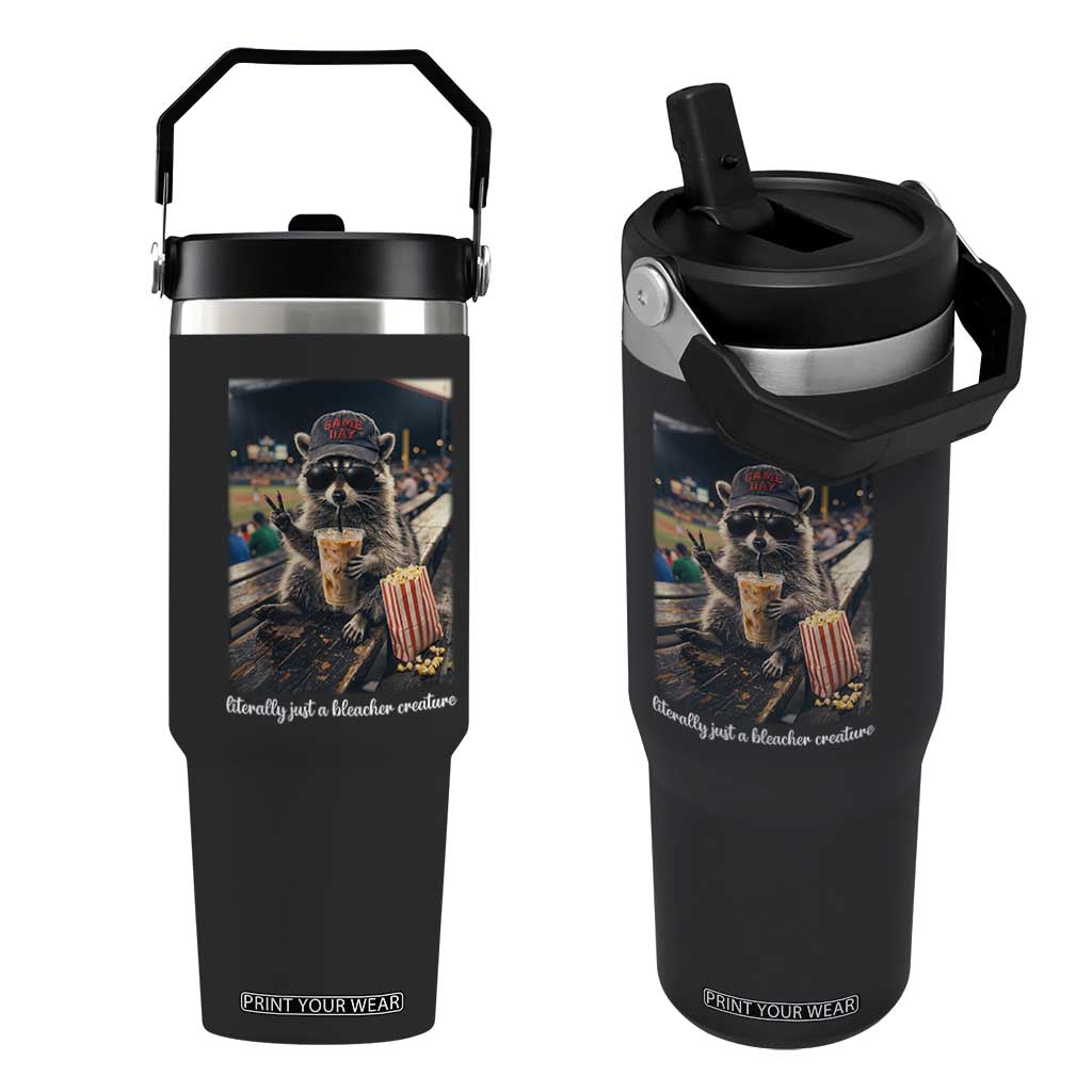 Literally Just A Bleacher Creature Funny Raccoon Baseball Graphic Flip Straw Tumbler Cool Game Day Fan Gift TS02 One Size: 30 oz Black Print Your Wear