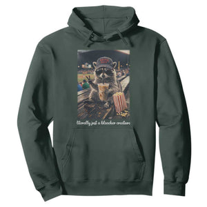 Literally Just A Bleacher Creature Funny Raccoon Baseball Graphic Hoodie Cool Game Day Fan Gift TS02 Dark Forest Green Print Your Wear