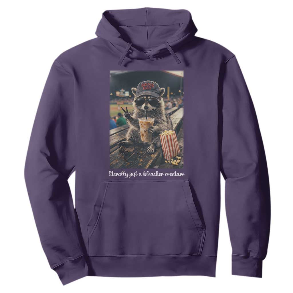 Literally Just A Bleacher Creature Funny Raccoon Baseball Graphic Hoodie Cool Game Day Fan Gift TS02 Purple Print Your Wear