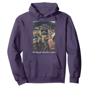 Literally Just A Bleacher Creature Funny Raccoon Baseball Graphic Hoodie Cool Game Day Fan Gift TS02 Purple Print Your Wear