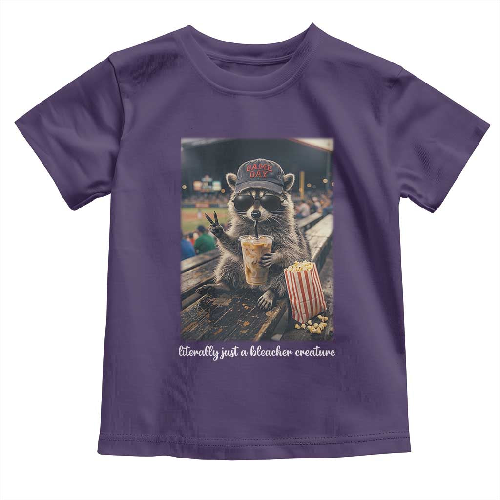 Literally Just A Bleacher Creature Funny Raccoon Baseball Graphic Toddler T Shirt Cool Game Day Fan Gift TS02 Purple Print Your Wear