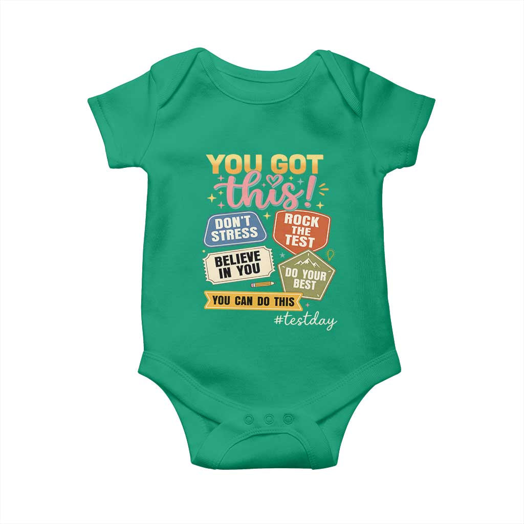 Retro Test Day Motivation You Got This Baby Onesie Rock The Test Believe In You Inspirational Teacher TS02 Irish Green Print Your Wear